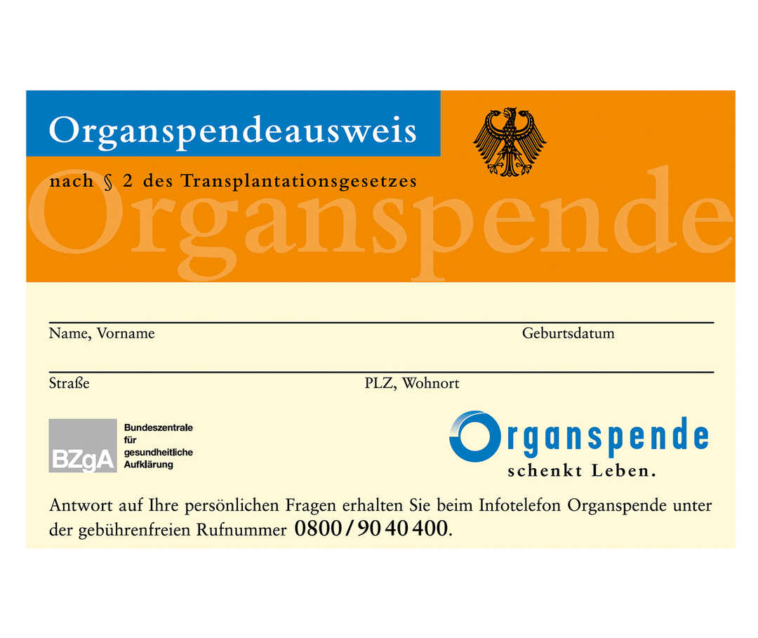 Organspendeausweis der Bundeszentrale für gesundheitliche Aufklärung